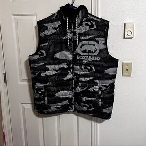 Ecko Unltd Mens Tops Puffer Vest Full Zip Hoodie Sleeveless Camo 3XL EUC